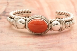 Artie Yellowhorse Genuine High Grade Mediterranean Coral Sterling Silver Bracelet
